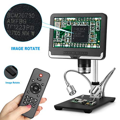 LCD Digital Microscope 7 in HD Screen 200X Magnification Zoom Camera Video Recorder with 16G SD Card, Angle Adjustable Microscope, 2 Fill Lights, with Remote Control