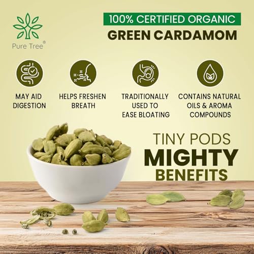 Image of Pure Tree Certified Organic Elaichi | 40 g | Glass Jar | Organic Green Cardamom Whole Spices Hari Chhoti Elaichi Seeds Unique Aroma & Pleasant Flavour