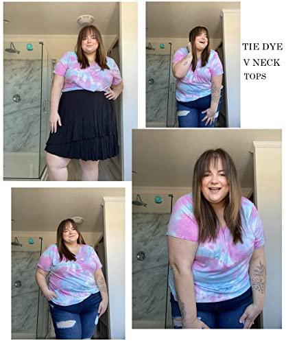 Image of RITERA Women Plus Size Tops Tie Dye V Neck Shirt Floral Camo Summer Short Sleeve Tunic Oversized Ladies Blouse XL-5XL