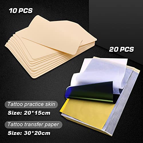 Rayyl Fake Skin and Tattoo Transfer Papers Kit - 10pcs Tattoo Skin Practice and 20pcs Stencil Papers for Beginners - Image 2