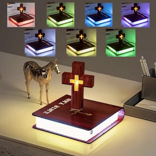 Image of Levitating Cross Lamp Floating Jesus & Bible Night Light Colorful Magnetic Levitation Cross Ornament Glowing Cross Light Home Desk Decoration