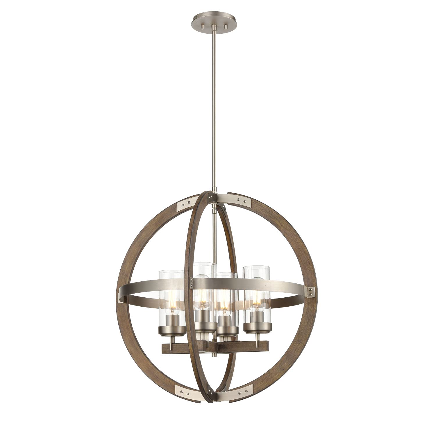 DVI DVP38650BN+BAW-CL Transitional Four Light Foyer Pendant from Okanagan Collection in Pwt, Nckl, B/S, Slvr. Finish, Brushed Nickel/Barnwood