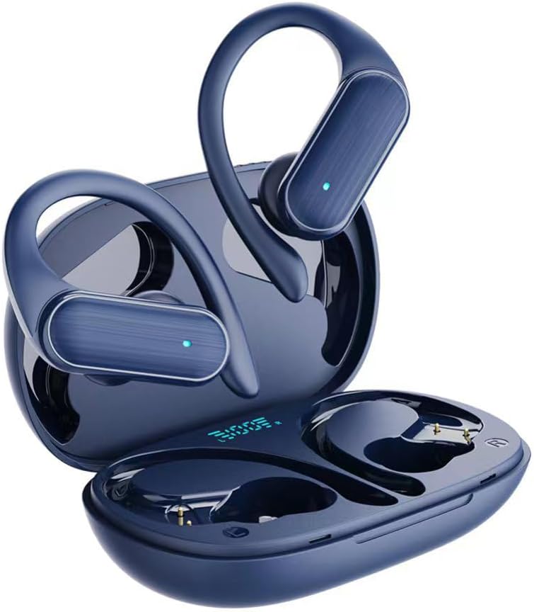 Wireless Earbuds with Ear Hooks Bluetooth Headphones with Earhook,ENC Noise Cancelling Mic,60Hrs Playtime,IPX7 Waterproof,9D Stereo Sound,Power Display,Bass in Ear Earphones for Running Workout,Black