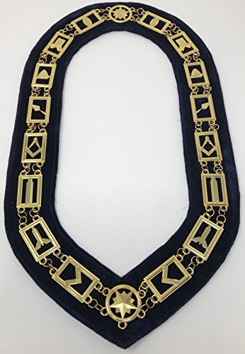 Freemason Masonic Blue Lodge Officer Collar in Gold Tone with Dark Blue Backing