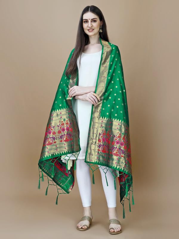 Image of DEVANGI Women's Woven Banarasi Silk Dupatta /Chunni For Women, Floral Print 1 Meter Wide and 2.3 Meter Length Printed Designer Dupatta /Chunni For Girls