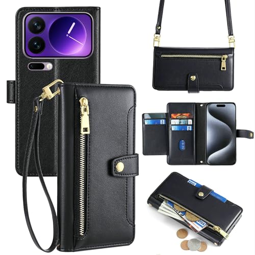 Coque cuir Xiaomi 17 Pro Max premium antichoc avec portefeuille zippé noir