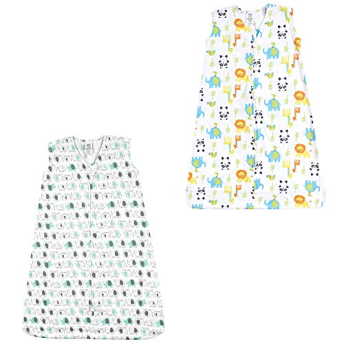 Image of Luvable Friends Unisex Baby Sleeveless Jersey Cotton Sleeping Bag, Sack, Blanket, Elephants Neutral Animals Jersey 2-Pack, 0-6 Months