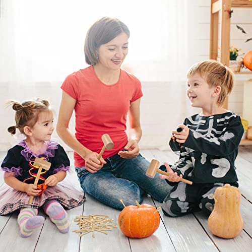 Image of Wooden Mallet Hammering & Pounding Toys Set Simulation Wooden Mallet Toddler Fake Hammer Portable Toy Hammer for Kids (Pack of 2)