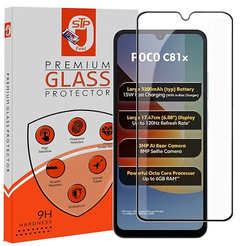 Image of STP FEEL Premium Tempered Glass Screen Protector Guard Compatible For Xiaomi Poco C81x 5G (6.88 Inch, Pack of 1) | Edge to Edge Coverage With Easy to installation kit for Smartphone
