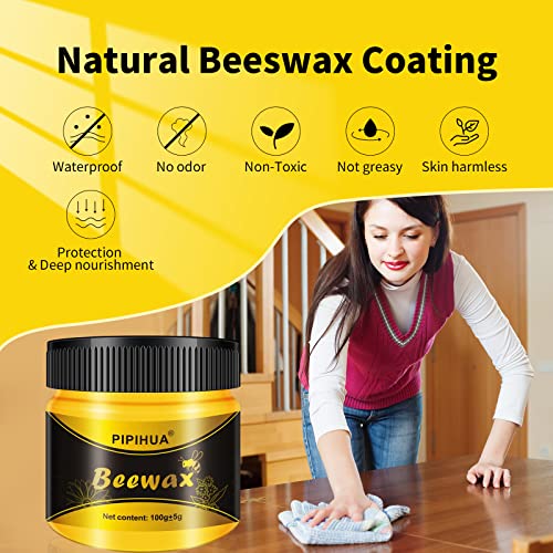 Pipihua Natural Beeswax Furniture Polish, Wood Seasoning Beewax For Wood Polish & Conditioner, Multipurpose Waterproof & Repair Wood Wax, Wood Cleaner And Polish Furniture Wax, 2×100G With 4 Sponges #TOP2