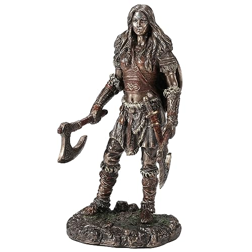 Escultura de resina Viking Twin Axes Berserker mujer