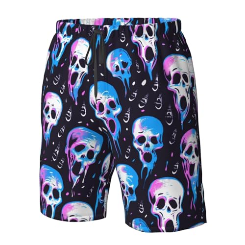 Men's Quick Dry Swim Shorts Cute Ghost Skulls Neon Galaxy Watercolor Beach Trunks with Pockets4