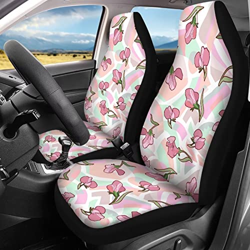 Image of Modysero Floral Flower Print Pink Car Set Cover Full Set Durable Soft Front Rear Bench Seat Cover Set for Women Elastic Breathable Automotive Seat Protector Universal Fit All Cars Trucks