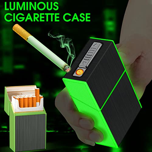 Image of GUSTAVE Cigarette Case with USB Electric Lighter for Men, Rechargeable Night-Glare Flameless Lighter, Holds 20 Cigarettes, Plastic Material,Brushed Aluminum (Black)
