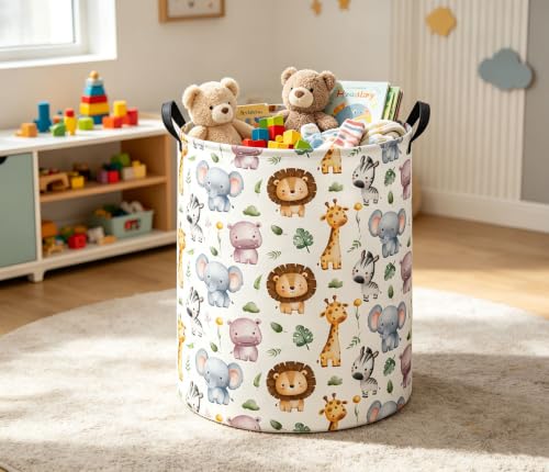Image of Kids Laundry Basket Baby Hamper for Nursery Storage Bin Organizer (Animal)