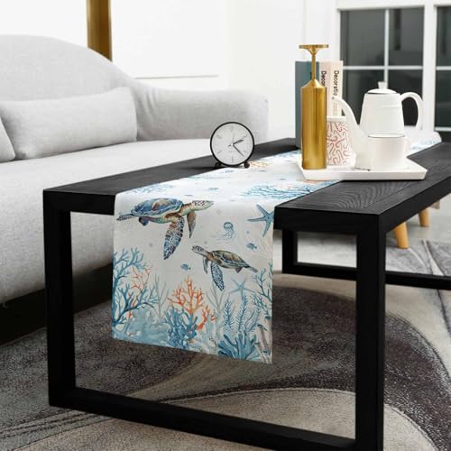 Chemin de table tortue de mer bleu : la solution pour table de 228 cm