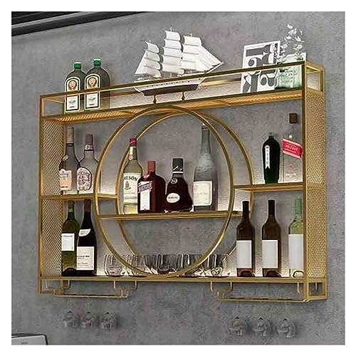 Étagère à vin murale en bois avec support à gobelets suspendu design - 5