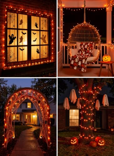 Image of 2Pack Orange Outdoor Halloween Lights, 39Feet 100 LED Mini Lights with 8 Lighting Modes, Connectable Halloween String Light Plug in for Garden Patio Haunted House Ghost Holiday Lighting Decoratio