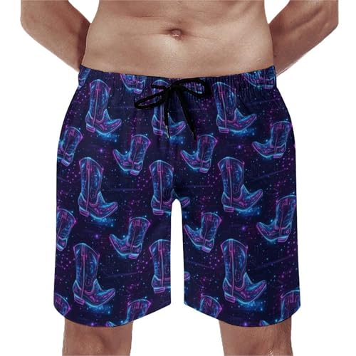 Hawaiian Shorts for Men - Comfy Cyber ​​Cowboy Boots Print Mens Swim Trunks Bathing Suits with Mesh Lining