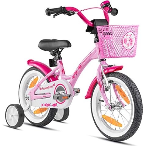 Prometheus Mädchenfahrrad 14 Zoll mit Stützräder Kinderfahrrad ab 3-4 Jahre Mädchen Rücktritt 14zoll Modell in Pink Rosa Cover