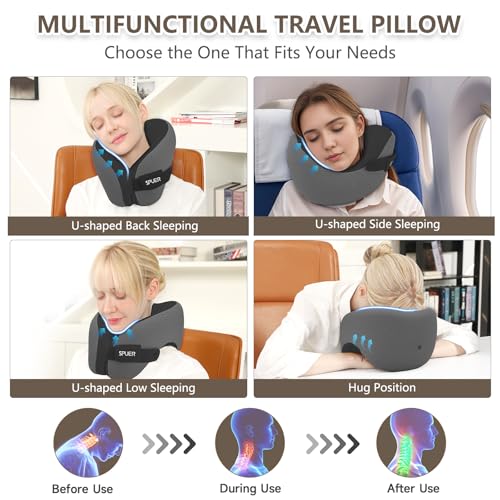 2in1 Ergonomic Memory Foam Travel Neck Pillow – Travel Pillow for All Sleep Positions on Flights, Road Trips, and Long Distance Travel with Drawstring Bag (Adjustable - Dark Gray & Black) - Image 5
