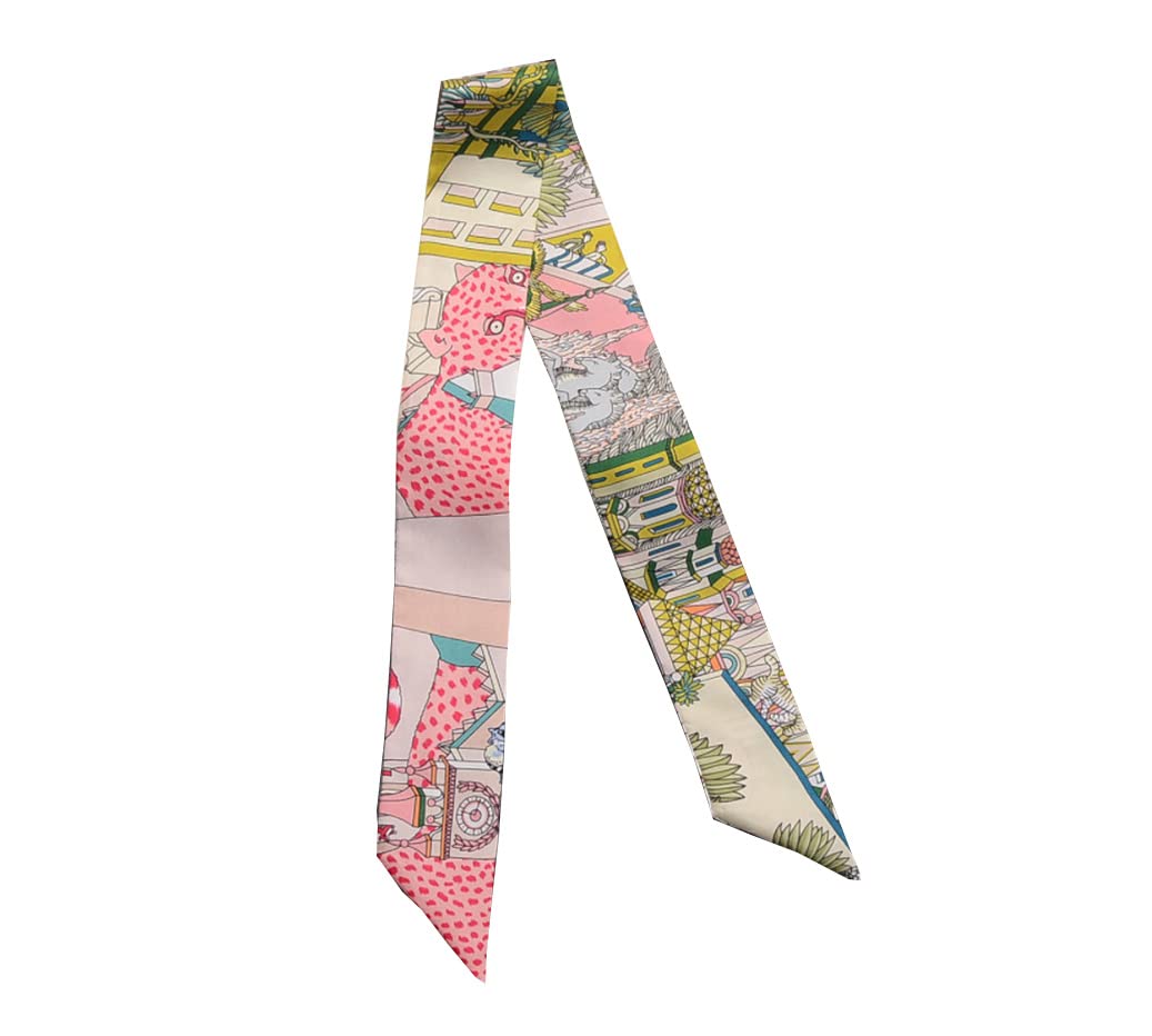 JERLA 100% Mulberry Silk Scarf for Women - Head Hair Ribbon, Handbag Handle Wrap, Tie Bundle, Neckerchief - Cheetah Pink
