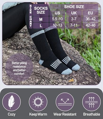 Image of DYW Womens Merino Wool Hiking Socks Thermal Warm Winter Boot Crew Socks Cushion Work Walking Gift Socks 5 Pairs
