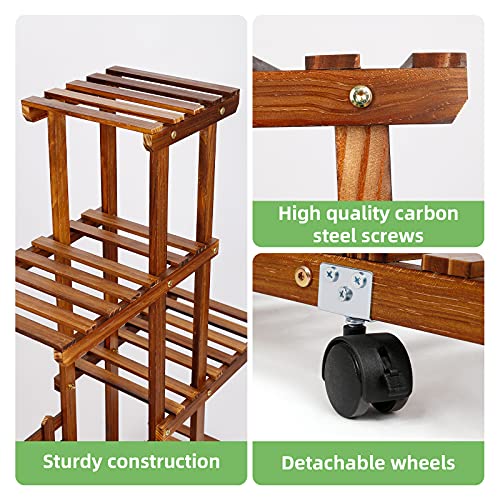 Pine Wood Plant Stand for Indoor Outdoor Plants,Viewee 4-Tier Plant Shelf,Multiple Flower Pot Holder Shelf,Garden Plant Shelf Display Organizer in Bedroom Living Room Corner Balcony Yard