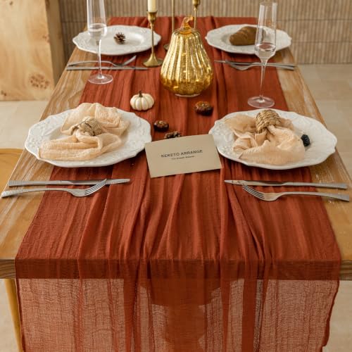 Image of 2Pcs Fall Golden Cheesecloth Table Runner 120 Inch Party Home Decor | For Thanksgiving Friendsgiving Wedding Bridal Shower Baby Shower Engagement Party Rustic Boho Autumn Home Decor