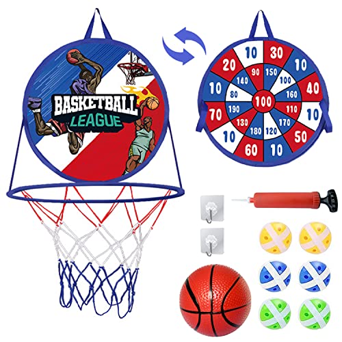 Basketballkorb Kinder Mit Klett Dartscheibe, 2 in 1 Dartboard Wurfspiel Und Basketball Spiele, Doppelseitiges Mini Basketballkörbe & Dartspiel, Safe Outdoor Indoor Spielzeug Geschenk