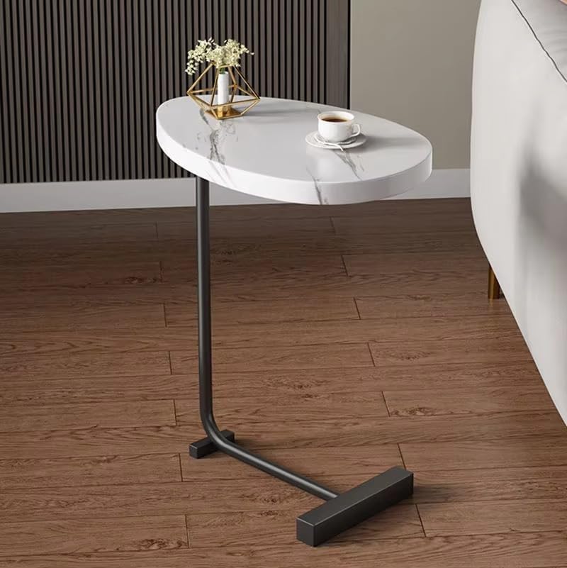 Image of Side Table Stands Couch Side, Swivel TV Tray Table, C-Shaped End Table, Small Center Table for Home Office for Bedroom, Living Room | Closet with Dustproof Door (Flat Table-YZ-08)
