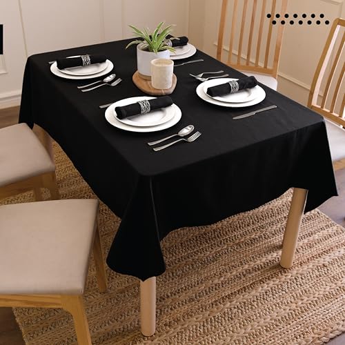 Image of Encasa XO Dining Table Cover Cloth for 4 to 6 Seater | 140x180 cm Cotton Canvas Rectangular Table Cloth | Machine Washable Tablecloth for Indoor & Outdoor Use - Jet Black Solid Color