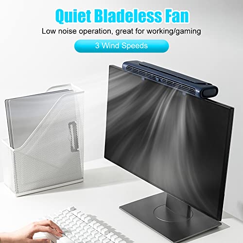 Image of Clip On Computer Fan, Bladeless Monitor Clip On Fan | Personal Cooling Fan for Office, Quiet USB Desk Fan Small Tower Fan for Desk, Suitable for Flat and Curved Monitor, Laptop