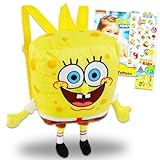Spongebob Squarepants Plush Backpack Set - Bundle of 14' Deluxe Plush Doll Toy & Carrying Straps, Stickers, Tattoos, More | Spongebob Gifts for Kids