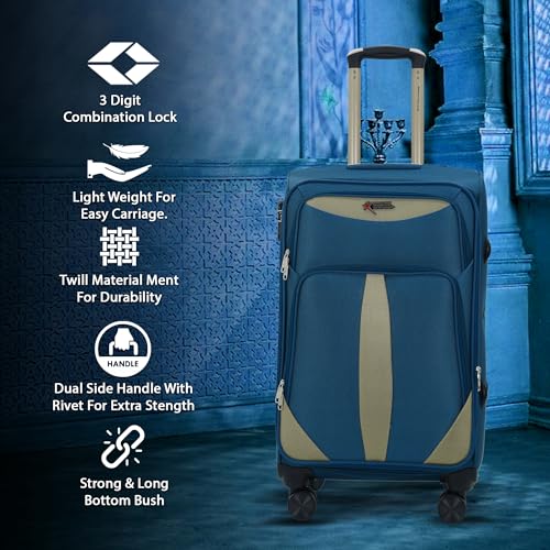 Image of AMERICAN TRAVELLER TourisForever Trolley Bag Set-3 | 360 Lego Wheel | Cabin Medium Large, Expandable Travel Suitcase, Heavy-Duty Nylon, 3 Digit Number Lock, 360 Lego Wheels, Durable Handle