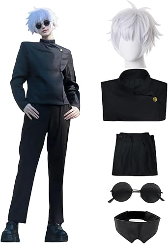Moalioi Satoru Cosplay Anime Cosplay Costume Outfit Uniform with Eye Mask Glasses Wig Full Set for Men