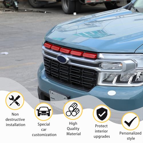 Image of Front Bumper Grille Cover Compatible with Ford Maverick 2022 2023, Car Air Inlet Vent Grille Cover, Grill Grille Inserts Trim Cover (Sport Red)