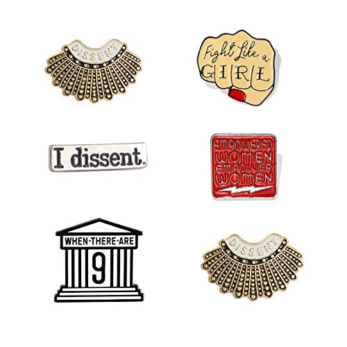 FUTIMELY I Dissent Pins RBG Feminist Brooch Pin Ruth Bader Ginsburg Enamel Brooch Justice Lapel Collar Pin for Women's Rights Badge Pins (6PCS)