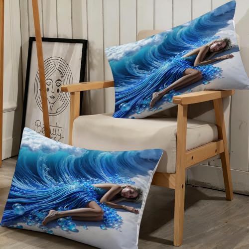 Housse de Couette 220x240 Vague Bleue en Microfibre à Zip