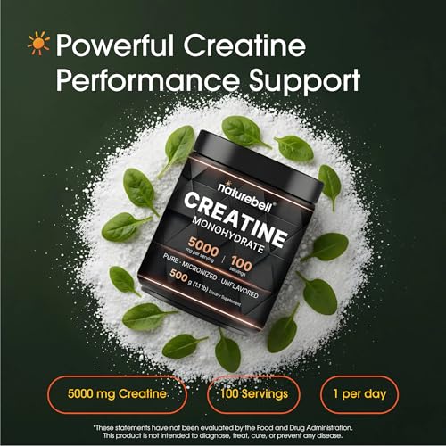 Image of NatureBell Micronized Creatine Monohydrate Powder - 500g - 5000mg Creatine for Women & Men - Unflavored Powder - Easy-to-Mix - Pre & Post Workout Support - Vegan, Keto Friendly - 3rd Party Tested