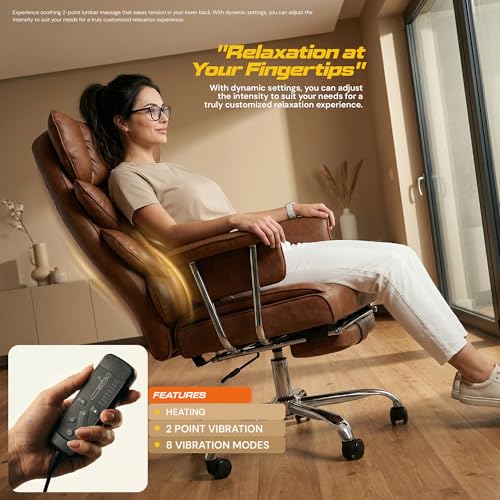 Image of DROGO Monarch-X Massage Office Chair with Vibration & Heat | Big and Tall Ergonomic Executive Computer Chair with PU Leather & 150Reclining | Gaming Chair with Spacious Cushion Seat & Footrest(Brown)