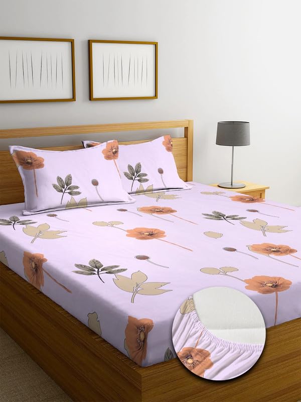 Image of NHD HOME Cotton Fitted King Size Double Bedsheets with 2 Pillow Covers | Elastic Fitted | Wrinklefree | Ultrasoft |All Season Bedsheet 210 tc tc Floral | 78 x 72+8 Inches, Navy Blue Panda