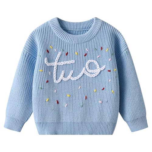 IWIHMIV Girls Embroidered Sweaters Toddler Girl Cute Comfortable Knit Crewneck Pullover Long Sleeve Sweater