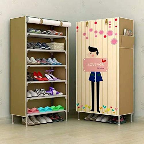 PYXBE Multipurpose Portable Folding Shoes Rack 6 Tiers Multi-Purpose Shoe Storage Organizer Cabinet Tower with Iron and Digital Printed Stainless Storage Organizer Drying Rack (Boy) (Multicolour__)