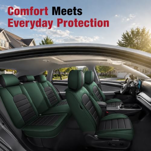Image of Leather Front Seat Covers for Toyota Camry 2015-2026, Black-Green
