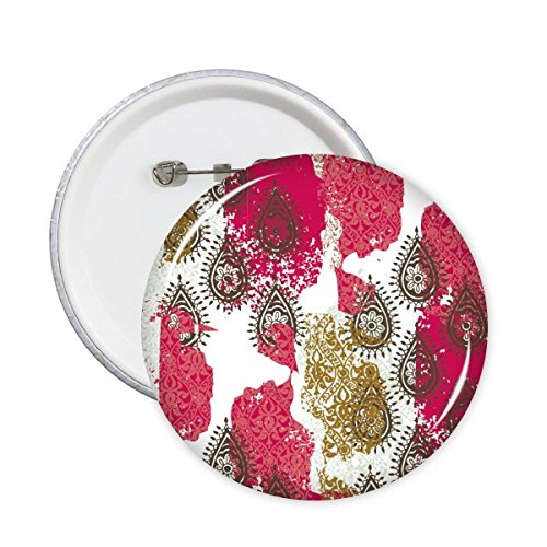 Badge bouton fleur rouge et motif résumé rond S pour vêtements