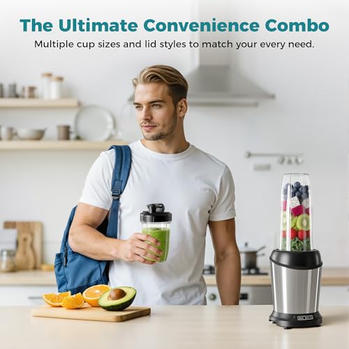 Image of NEWBULIG Smoothie Blender for Kitchen, Blenders for Smoothies with 17 24 34 oz BPA-Free Portable Cups, Small Blender Personal Smoothie Maker with Safety Lock, Crushing, Grinding, Mixing, Silver