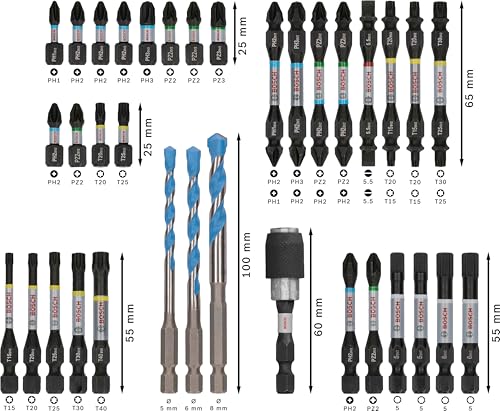bosch accessories kit d'embouts de tournevis 35 pièces (pick and click, accessoires pour visseuse à percussion, avec embouts et porte embouts universels) amazon edition
