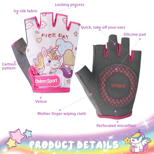 Image of PROBEROS Fingerless Riding Gloves for Kids Teen Girls Unicorn Skating Anti-Slip Padded Palm Design Breathable Sweat-Absorption Outdoor Sport Gloves, Size-S