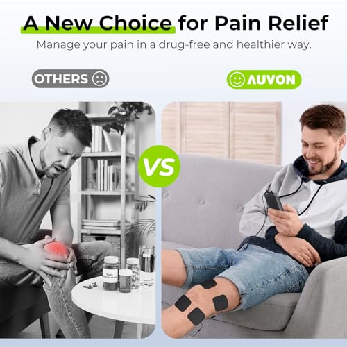 AUVON 3-in-1 TENS Unit Muscle Stimulator, Dual Channel Electronic Pulse Massager, TENS EMS Machine, 24 Modes Muscle Massager for Pain Relief Therapy, EVA Travel Case, 12 Pcs TENS Unit Electrodes Pads - Image 3